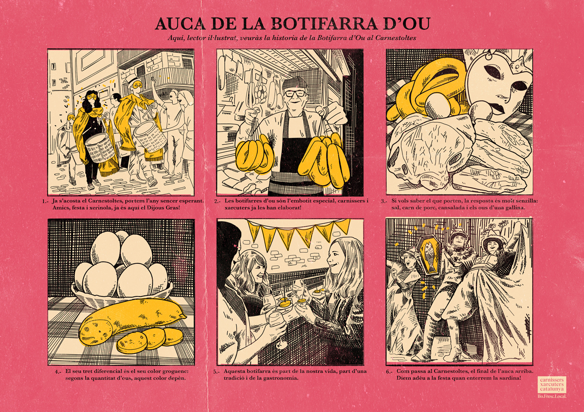 Auca de la botifarra d'ou editada pel Gremi de Carnissers Cansaladers Xarcuters de Barcelona i Comarques