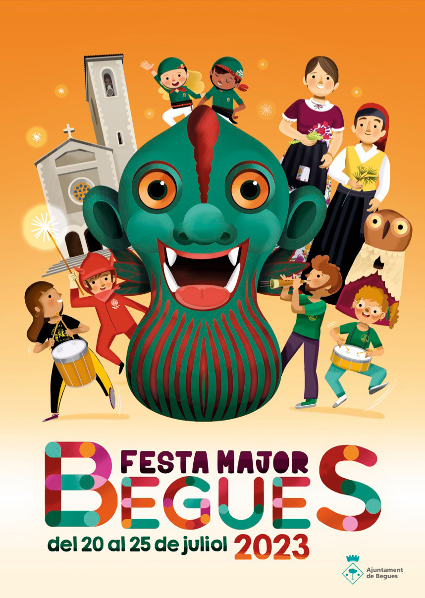 Il·lustració amb els elements de la festa. Cartell Festa Major 2023