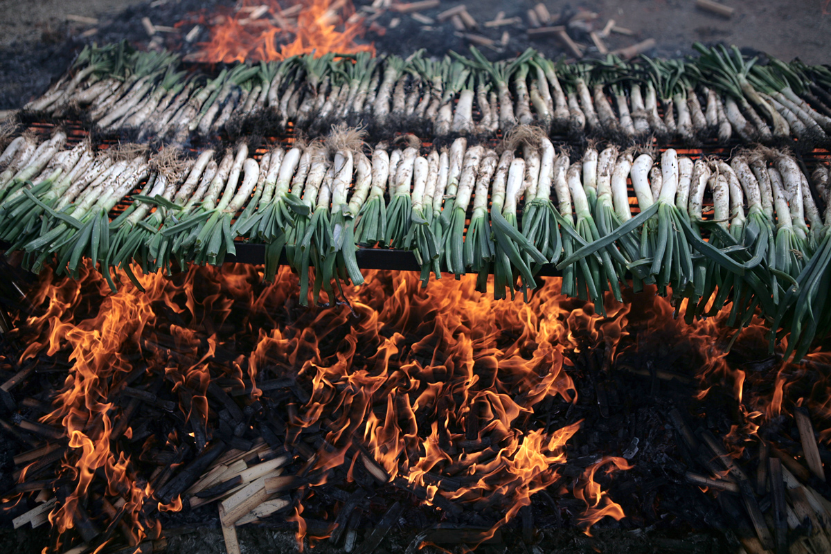 Els calçots a les flames