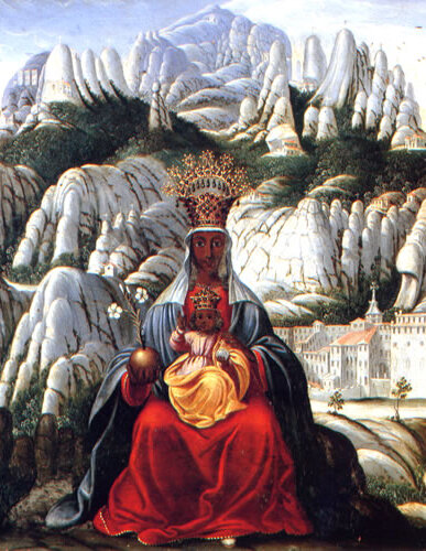 Mare de Déu de Montserrat amb la corona mexicana. Pintura del segle XVII