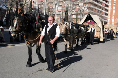 Carro de quatre enganxalls carregat de mercaderies